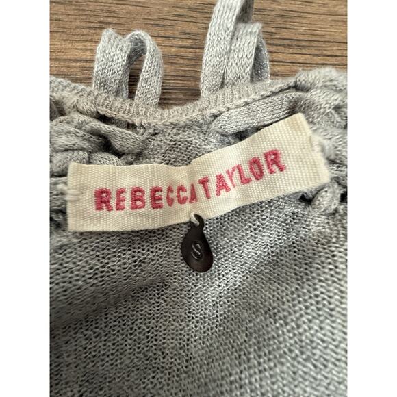 Rebecca Taylor Light Gray Fringe Knit Crochet Cardigan western Sweater Sz S - Picture 6 of 6